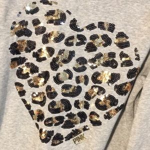 Victoria Secret PINK Grey Hoodie Leopard sequin Sm